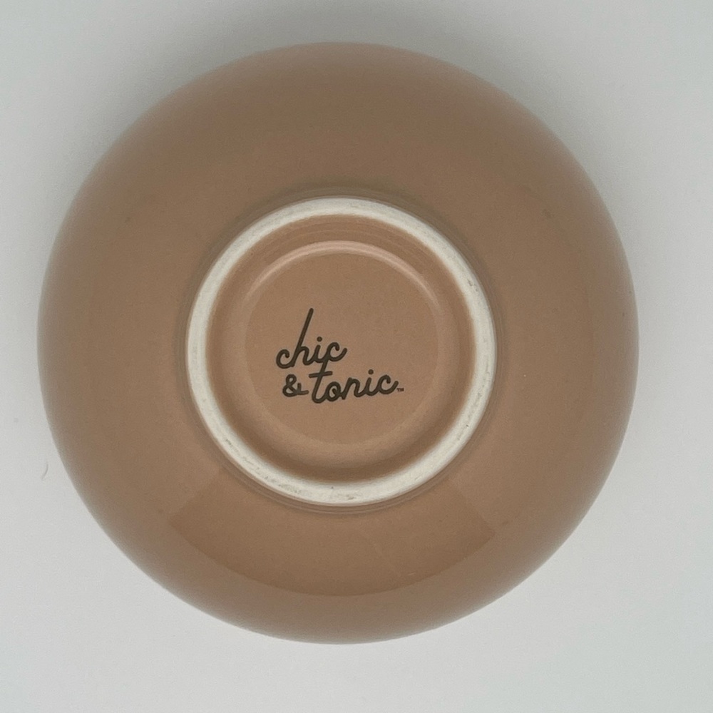 Ceramic Set of 3 Nesting Bowls, Design w/Gold Trim by Chic & Tonic Teal & Peachy - Picture 6 of 13